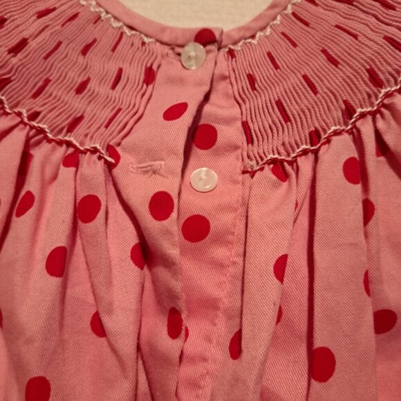 Dibble Dabble girls size 12 months pink with red dot elephant design in smocking - Picture 4 of 6